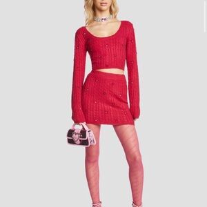 Love In The Air Knit Sweater skirt set- red- from sugar thrillz, dolls kill